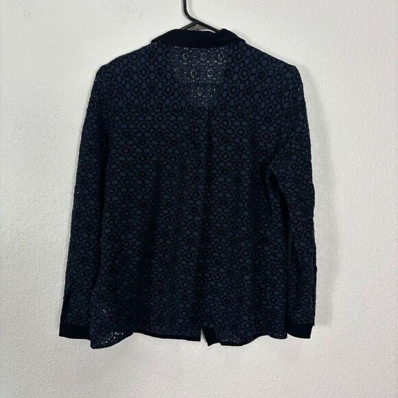 Boden Women's Blue Eyelet Cutout Collared Button Front Long Sleeve Blouse Top Si - Picture 2 of 8